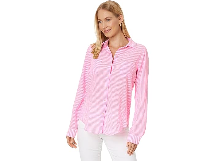 () [ sbc@[ fB[X V[ r[ {^_E Lilly Pulitzer women Lilly Pulitzer Sea View Button-Down Havana Pink Lightweight Oxford Stripe