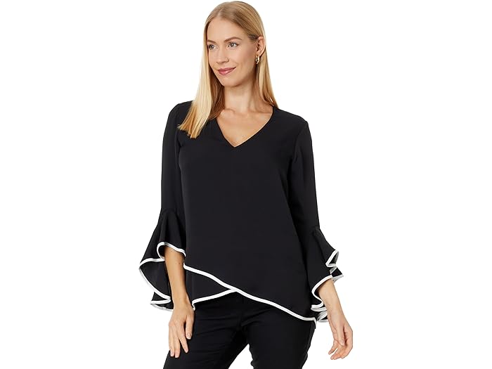 (取寄) ヴィンスカムート レディース V-ネック オーバーラップ ブラウザ Vince Camuto women Vince Camuto V-Neck Overlap Blouse Rich Black