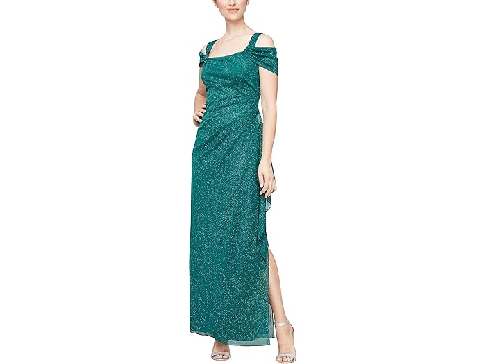 () AbNX CujOX fB[X O R[h V_[ Ob^[ bV KE EBY JE lbNC Alex Evenings women Alex Evenings Long Cold Shoulder Glitter Mesh Gown with Cowl Neckline Emerald Green