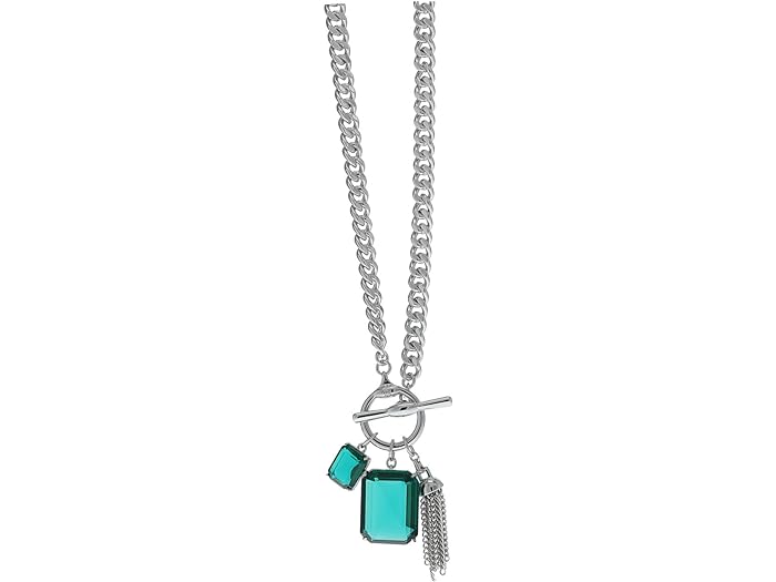 () [ t[ fB[X Xg[ gO y_g lbNX LAUREN Ralph Lauren women LAUREN Ralph Lauren Stone Toggle Pendant Necklace Rhodium/Green