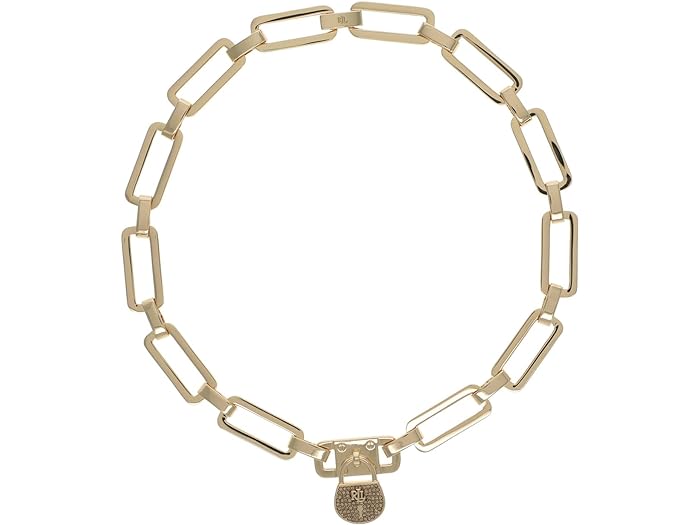 () [ t[ fB[X pbhbN N J[ lbNX LAUREN Ralph Lauren women LAUREN Ralph Lauren Padlock Link Collar Necklace Gold/Crystal