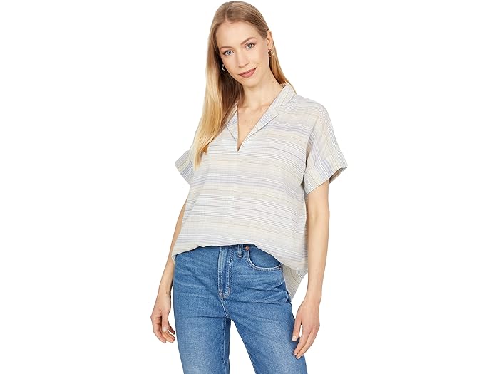 (取寄) メイドウェル レディース クリンクル ヘイデン ポップオーバー トップ イン ストライプ Madewell women Madewell Crinkle Hayden Popover Top in Stripe Summer Peri