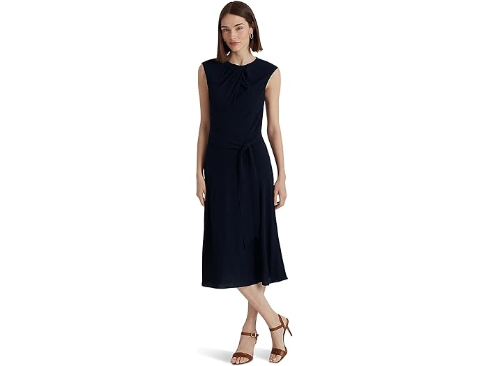 () [ t[ fB[X ou N[v Lbv-X[u hX LAUREN Ralph Lauren women LAUREN Ralph Lauren Bubble Crepe Cap-Sleeve Dress Lighthouse Navy