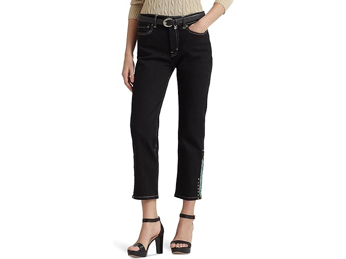 () [ t[ fB[X r[fbh nCCY Xg[g Nbvh W[Y C ubN X EHbV LAUREN Ralph Lauren women LAUREN Ralph Lauren Beaded High-Rise Straight Cropped Jeans in Black Rinse Wash Black Rinse Wash