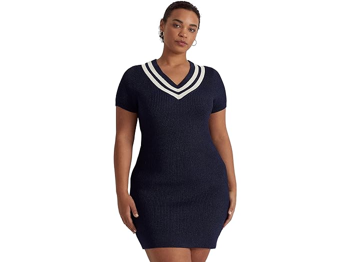()  ե ǥ ץ饹  åȥ֥ ꥱå ɥ쥹 LAUREN Ralph Lauren women LAUREN Ralph Lauren Plus Size Cotton-Blend Cricket Sweaterdress French Navy/Mascarpone Cream
