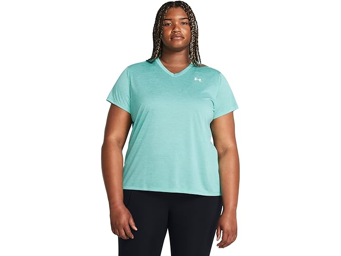 () A_[A[}[ fB[X vX TCY ebN V[g X[u V-lbN cCXg Under Armour women Under Armour Plus Size Tech Short Sleeve V-Neck Twist Radial Turquoise/White/White