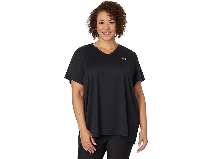 () A_[A[}[ fB[X vX TCY ebN V[g X[u V-lbN \bh Under Armour women Under Armour Plus Size Tech Short Sleeve V-Neck Solid Black/White