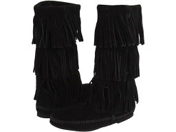 (取寄) ミネトンカ レディース カーフ HI 3-レイヤー フリンジ ブート Minnetonka women Minnetonka Calf Hi 3-Layer Fringe Boot Black Suede