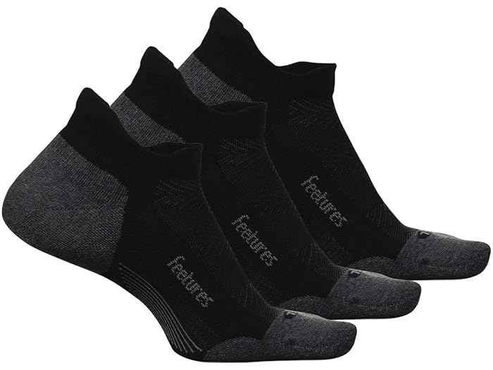 楽天ジェットラグ楽天市場店（取寄） フィーチャーズ エリート マックス クッション ノー ショー タブ 3-ペア パック Feetures Feetures Elite Max Cushion No Show Tab 3-Pair Pack Black