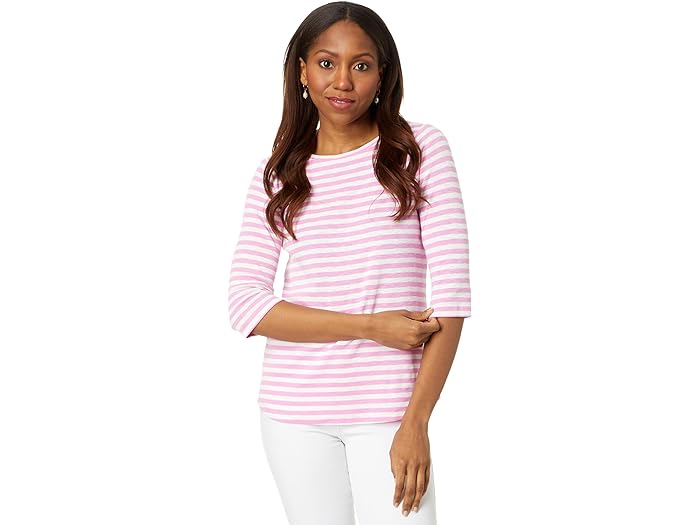 () jbN][ fB[X 3/4 X[u XgCv {[g TVc NIC+ZOE women NIC+ZOE 3/4 Sleeve Stripe Boat Tee Pink Multi