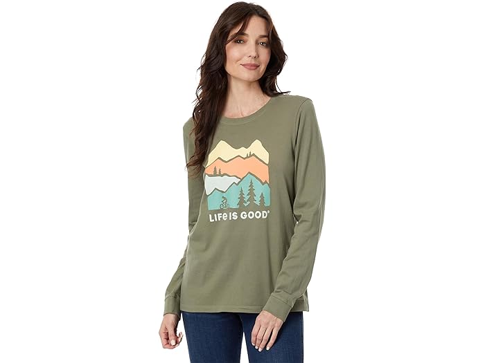 () CtCYObh fB[X }Ee oCN hXP[v NbV[ TVc Life is Good women Life is Good Mountain Bike Landscape Long Sleeve Crusher Tee Moss Green