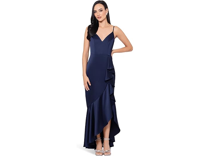 () GXPCv fB[X Te hX EBY A t@ TCh bt CNX tHA A t^O CFbg GKg hX XSCAPE women XSCAPE Satin Dress With A Fun Side Ruffle Makes For A Flattering Yet Elegant Dress Navy