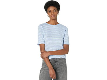 (取寄) ヴィンス ストライプド リネン エルボー スリーブ クルー ティー Vince Striped Linen Elbow Sleeve Crew Tee Light Cerulean/Optic White