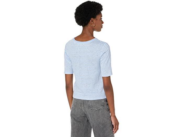 (取寄) ヴィンス ストライプド リネン エルボー スリーブ クルー ティー Vince Striped Linen Elbow Sleeve Crew Tee Light Cerulean/Optic White