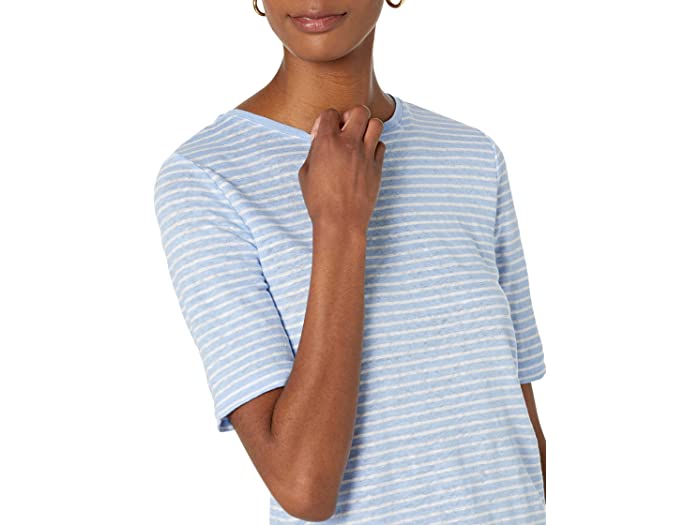 (取寄) ヴィンス ストライプド リネン エルボー スリーブ クルー ティー Vince Striped Linen Elbow Sleeve Crew Tee Light Cerulean/Optic White