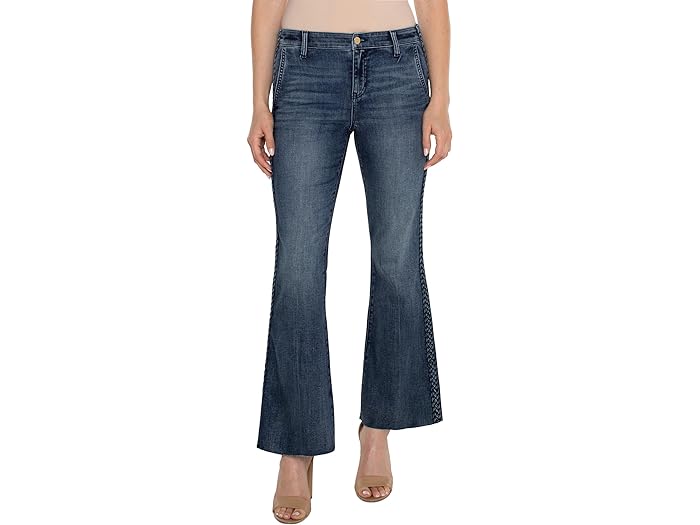 () ov[T[X fB[X ni tA uCfbh g ~bhCY Xgb` fj W[ 32 Liverpool Los Angeles womens Liverpool Los Angeles Hannah Flare Braided Trim Mid-Rise Stretch Denim Jean 32