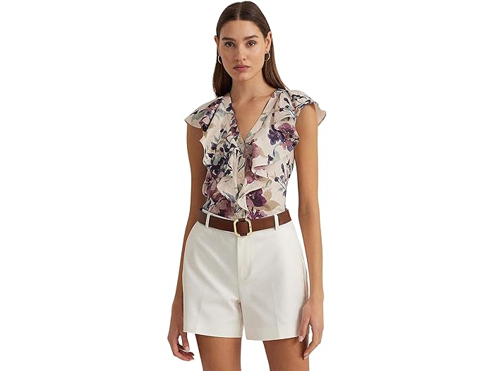 () [ t[ fB[X t[ l tb^[X[u Vc LAUREN Ralph Lauren women LAUREN Ralph Lauren Floral Linen Flutter-Sleeve Shirt Cream Multi