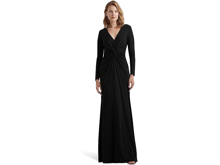 () [ t[ fB[X cCXg-tg Xgb` W[W KE LAUREN Ralph Lauren women LAUREN Ralph Lauren Twist-Front Stretch Jersey Gown Black