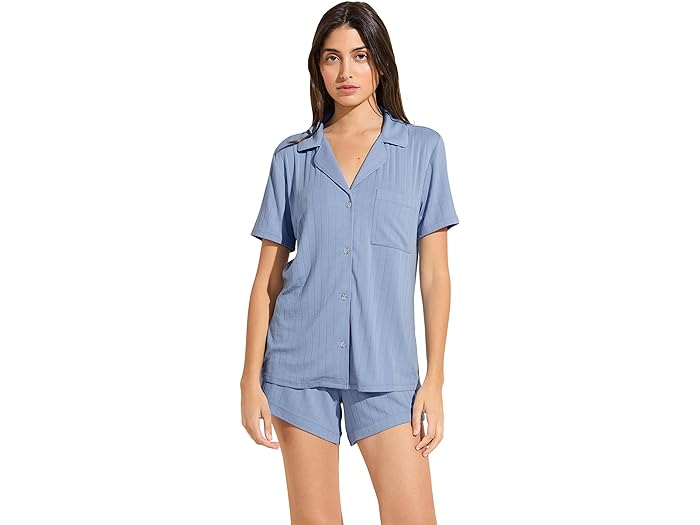 () С ǥ   å-եå 硼 Pj å Eberjey women Eberjey Gisele Rib Relaxed Short Pj Set Wedgewood Blue