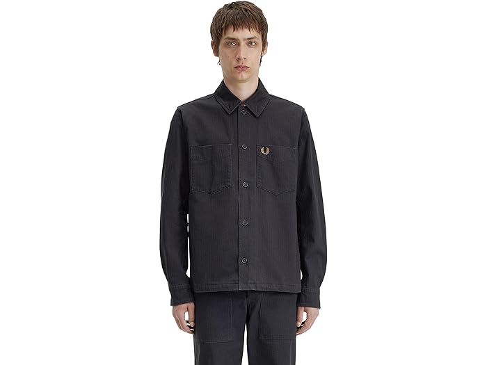 () եåɥڥ꡼  إܡ С Fred Perry men Fred Perry Herringbone Overshirt Anchor Grey