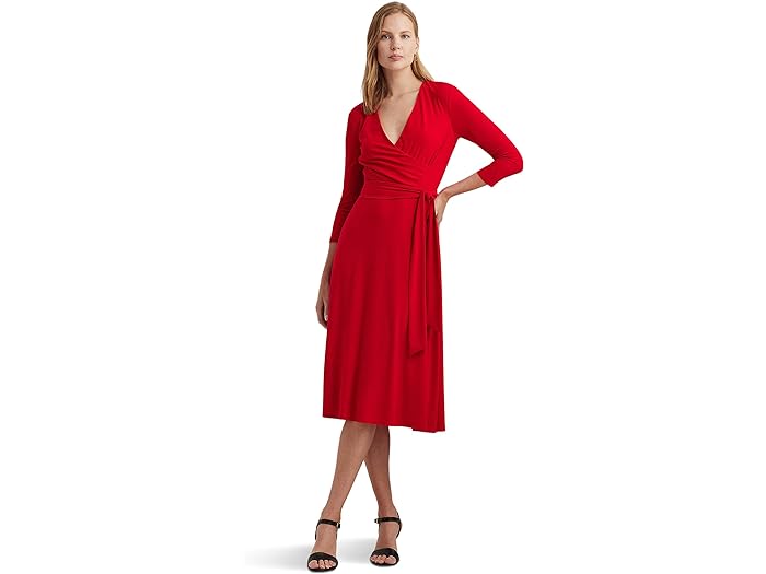 ラルフローレン (取寄) ローレン ラルフローレン レディース サープリス ジャージ ドレス LAUREN Ralph Lauren women LAUREN Ralph Lauren Surplice Jersey Dress Martin Red