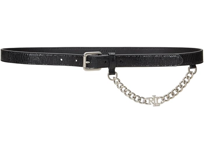 () [ t[ fB[X XLj[ xg LAUREN Ralph Lauren women LAUREN Ralph Lauren Logo-Chain Lizard-Embossed Skinny Belt Black