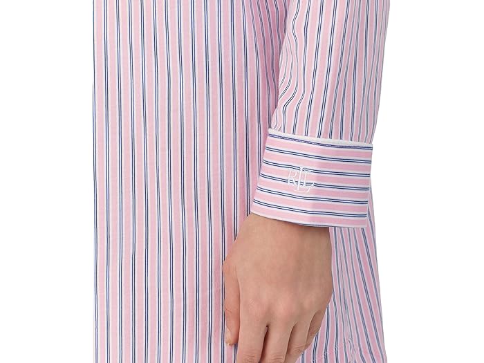 (取寄) ローレン ラルフローレン レディース オーガニック コットン ロング スリーブ ノッチ カラー スリープシャツ LAUREN Ralph Lauren women LAUREN Ralph Lauren Organic Cotton Long Sleeve Notch Collar Sleepshirt Pink Stripe 3