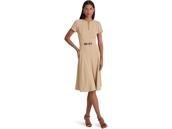 () [ t[ fB[X xebh W[[bg hX LAUREN Ralph Lauren women LAUREN Ralph Lauren Belted Georgette Dress Birch Tan