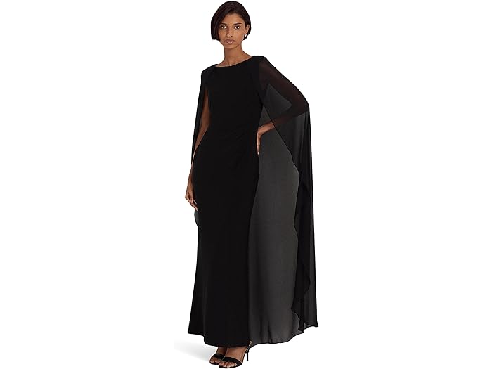 ラルフローレン (取寄) ローレン ラルフローレン レディース ジャージ ガウン LAUREN Ralph Lauren women LAUREN Ralph Lauren Georgette-Cape Jersey Gown Black