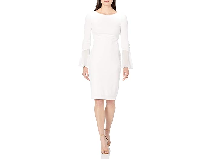 () JoNC fB[X EBY \bh VB[X EBY VtH x X[u hX Calvin Klein women Calvin Klein Women's Solid Sheath with Chiffon Bell Sleeves Dress Cream 3