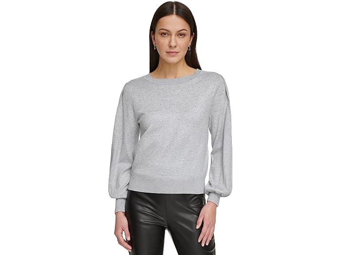 (取寄) ダナキャランニューヨーク レディース ロング スリーブ クルー ネック ミニ シークイン セーター DKNY women DKNY Long Sleeve Crew Neck Mini Sequin Sweater Steel Grey Heather