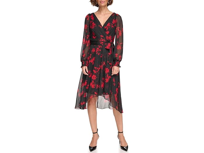 () _iLj[[N fB[X O o[ X[u EBY bv XJ[g DKNY women DKNY Long Balloon Sleeve with Wrap Skirt Black/Scarlet