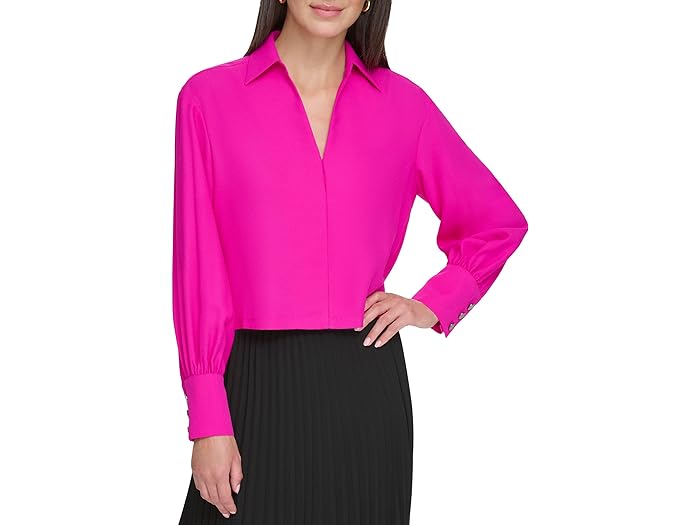 () _iLj[[N fB[X O X[u R[h V-lbN Te uEU DKNY women DKNY Long Sleeve Collard V-Neck Satin Blouse Electric Fuchsia