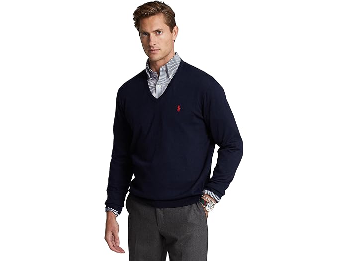 () t[ Y Rbg V-lbN Z[^[ Polo Ralph Lauren men Polo Ralph Lauren Cotton V-Neck Sweater Hunter Navy