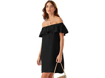 (取寄) トミーバハマ レディース リネン ダイ オフショルダー ドレス カバーアップ Tommy Bahama women Linen Dye Off-the-Shoulder Dress Cover-Up Black