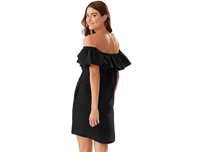 (取寄) トミーバハマ レディース リネン ダイ オフショルダー ドレス カバーアップ Tommy Bahama women Linen Dye Off-the-Shoulder Dress Cover-Up Black