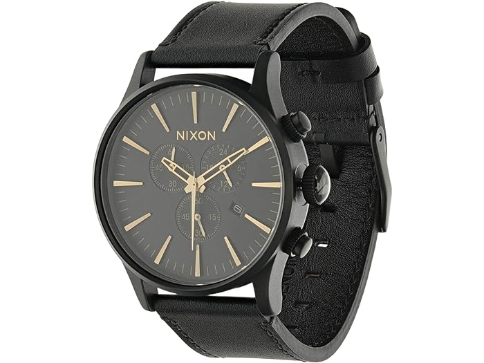 ニクソン 腕時計（メンズ） (取寄) ニクソン メンズ セントリー クロノ レザー Nixon men Nixon Sentry Chrono Leather Matte Black/Gold/Black