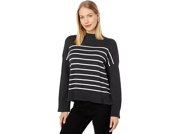 ()  P fB[X C[W[ XgCvh bN lbN Z[^[ Lilla P women Lilla P Easy Striped Mock Neck Sweater Charcoal Stripe