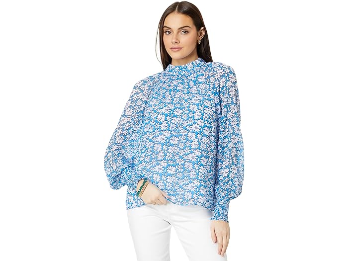 () [ sbc@[ fB[X G O X[u gbv Lilly Pulitzer women Lilly Pulitzer Ellielynn Long Sleeve Top Lunar Blue Palm Beach Petals