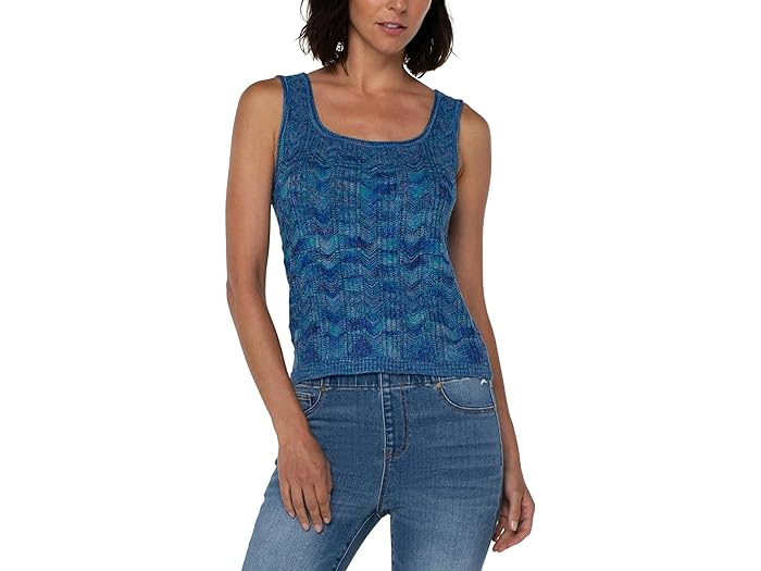 () ov[T[X fB[X X[uX |Ce[ Z[^[ ^N Liverpool Los Angeles women Liverpool Los Angeles Sleeveless Pointelle Sweater Tank Blue/Teal Multi Chevron