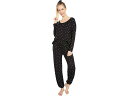 () vbV fB[X Eg \tg n[g W[W pW} + XN`[ Zbg Plush women Plush Ultra Soft Heart Jersey Pajama + Scrunchie Set Black Multi