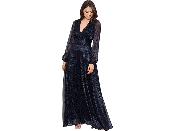 () xbcBAhA_ fB[X O X[u V-lbN ^bN KE Betsy & Adam women Betsy & Adam Long Sleeve V-Neck Metallic Gown Navy/Royal