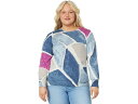 (取寄) ニックゾー レディース プラス サイズ プリンテッド タイル ファム スリーブ セーター NIC ZOE women NIC ZOE Plus Size Printed Tiles Femme Sleeve Sweater Blue Multi