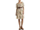 () [ t[ fB[X t[ l ^C-lbN hX LAUREN Ralph Lauren women LAUREN Ralph Lauren Floral Linen Tie-Neck Dress Blue Multi