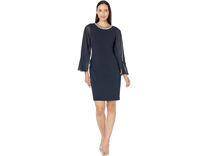 () BXJ[g fB[X Xvbg P[vh {fBR hX EBY GxbV lbN Vince Camuto women Vince Camuto Split Caped Bodycon Dress with Embellished Neck Navy