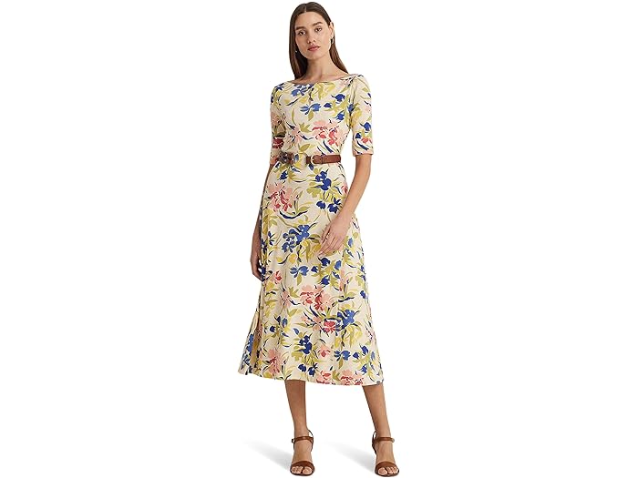 ラルフローレン (取寄) ローレン ラルフローレン レディース フローラル ストレッチ コットン ミディ ドレス LAUREN Ralph Lauren women LAUREN Ralph Lauren Floral Stretch Cotton Midi Dress Cream/Blue Multi