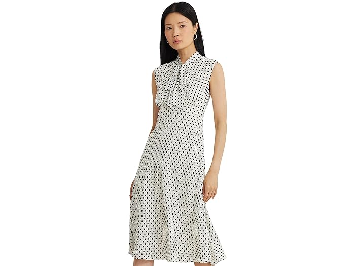 ラルフローレン (取寄) ローレン ラルフローレン レディース ポルカ-ドット ジョーゼット タイ-ネック ドレス LAUREN Ralph Lauren women LAUREN Ralph Lauren Polka-Dot Georgette Tie-Neck Dress Cream/Black