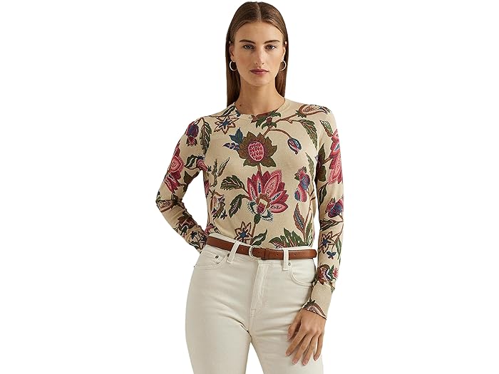 () [ t[ fB[X t[ Rbguh Z[^[ LAUREN Ralph Lauren women LAUREN Ralph Lauren Floral Cotton-Blend Sweater Cream Multi