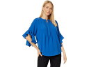 (取寄) ヴィンスカムート レディース ラッフル スリーブ ヘンリー ブラウザ Vince Camuto women Vince Camuto Ruffle Sleeve Henley Blouse Sapphire Blue