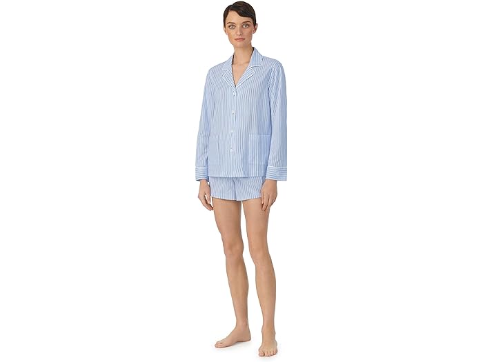 ()  ե ǥ ˥å åȥ  ꡼ Υå 顼 硼 Pj å LAUREN Ralph Lauren women LAUREN Ralph Lauren Organic Cotton Long Sleeve Notch Collar Short PJ Set Blue Stripe